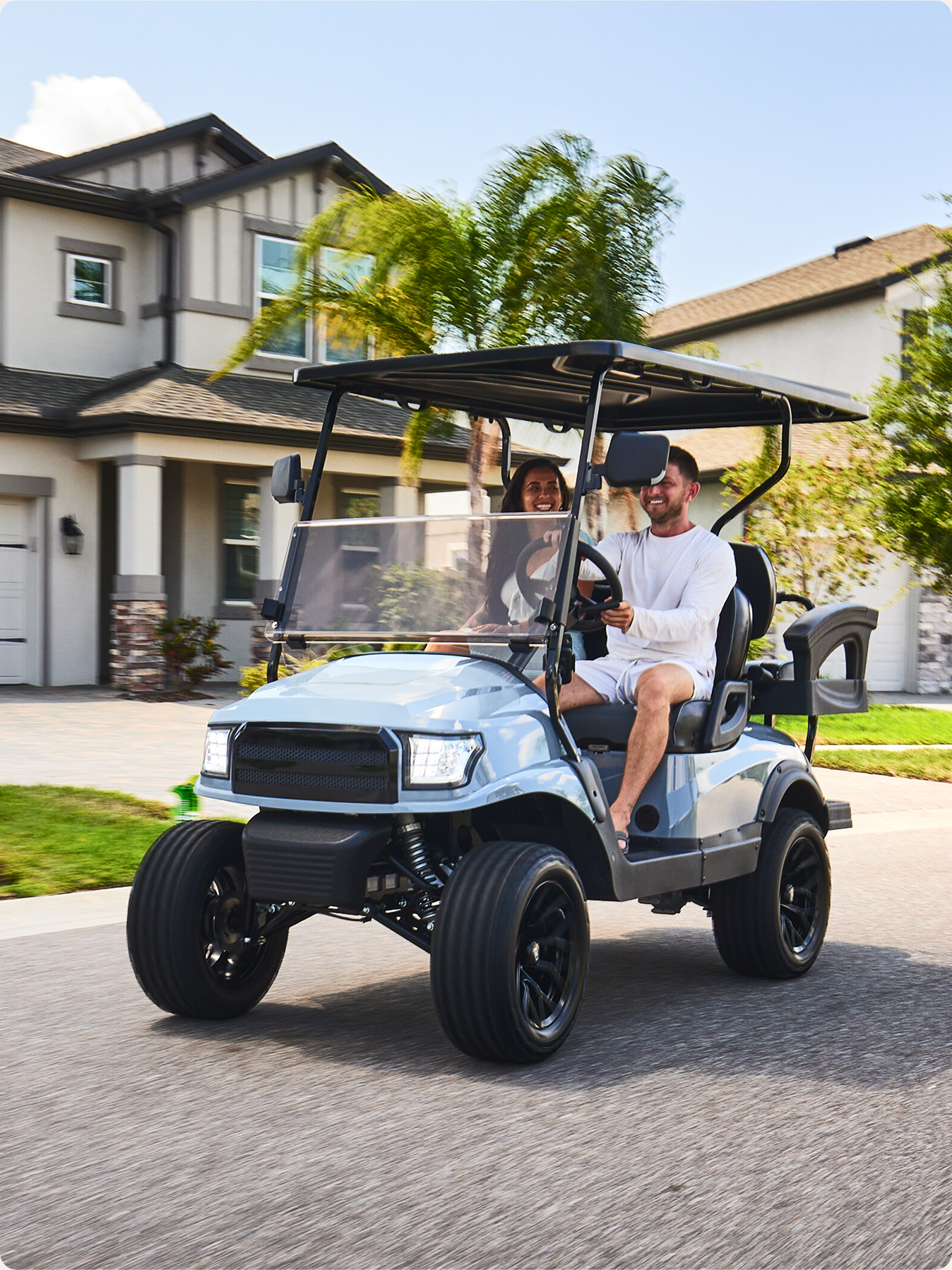 Golf cart parked outside a home